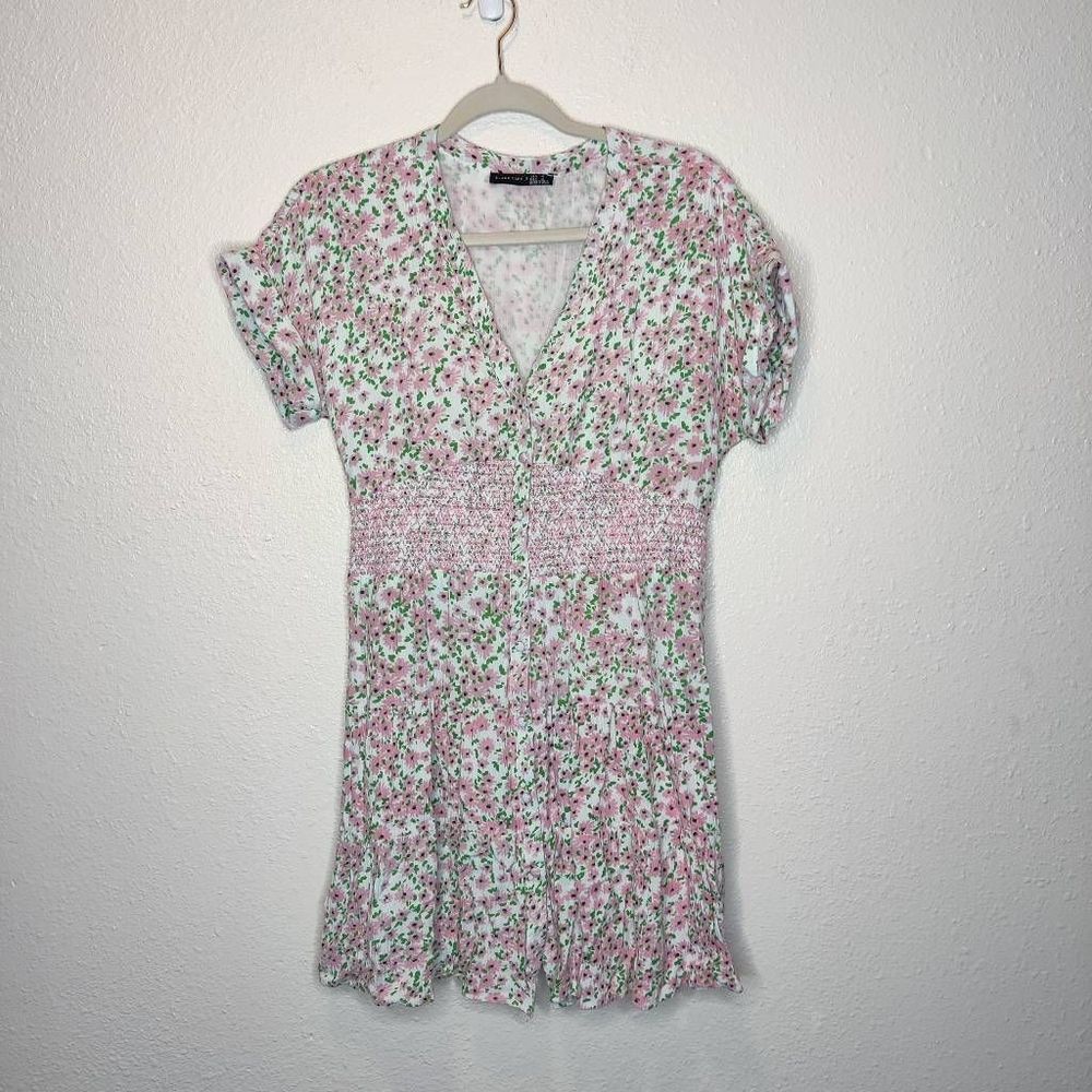 Black Tape Mini Tiered Floral Pink Blue Spring Summer Button Cottage Core Dress
